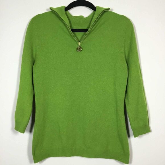 Green Preppy 1/4 Zip Academic Knitted Casual Autumn Fall Prep Polo Sweater S/M - Picture 1 of 7